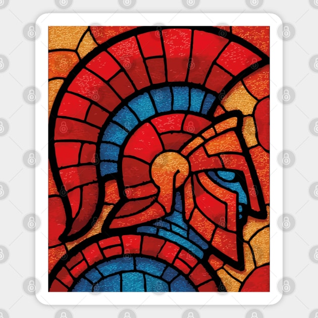 Spartan Warrior | Ancient Greek Stained Glass Mosaic Magnet by TuncGK